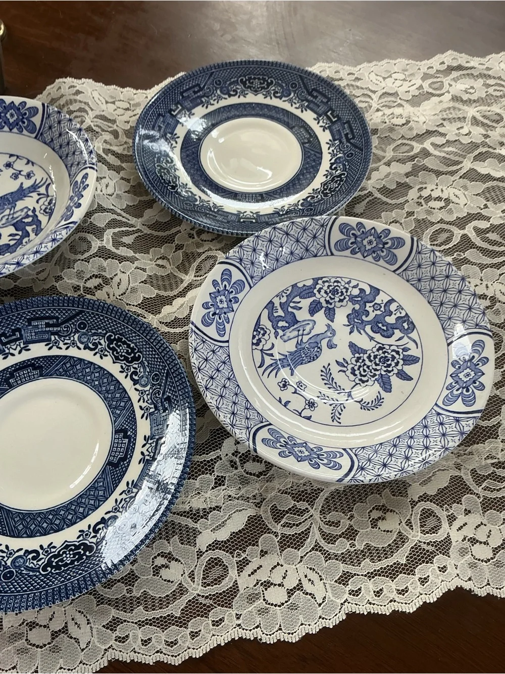 Churchill Staffordshire Mixed Lot Saucers Small Bowls Blue White Transferware